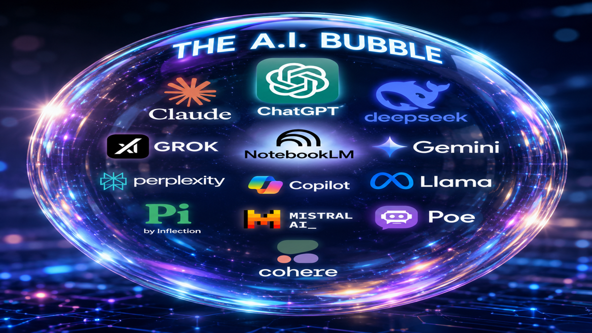 AI market bubble debate — data centers and financial charts