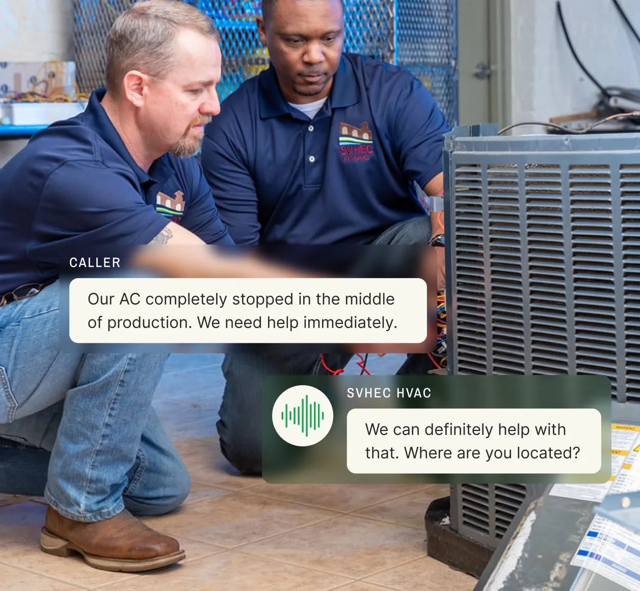 HVAC technician handling an emergency service call