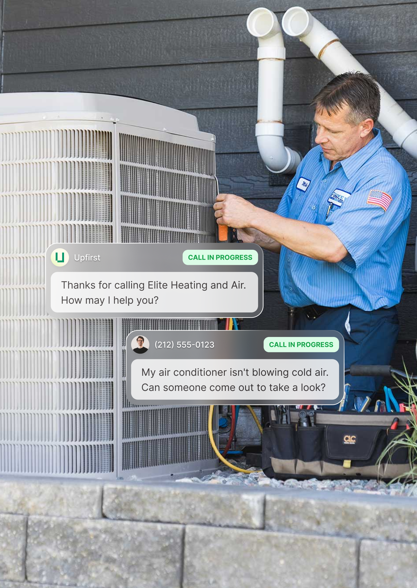 HVAC team responding to an emergency AC call with AI assistant