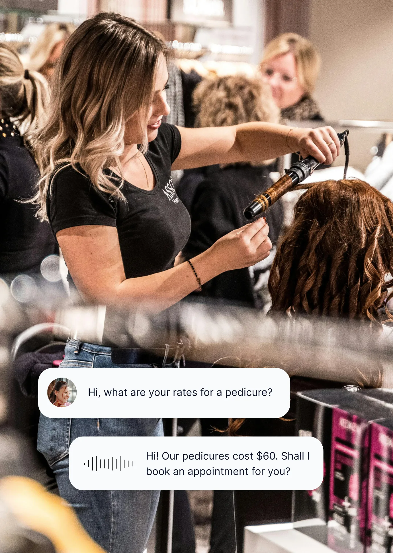 Salon professional focused on customer service while automation handles inquiries