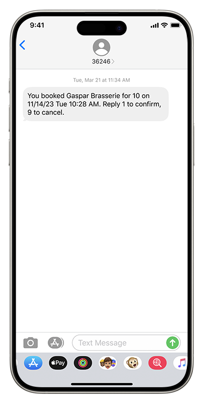Restaurant SMS reminder keeping guests informed about their reservation