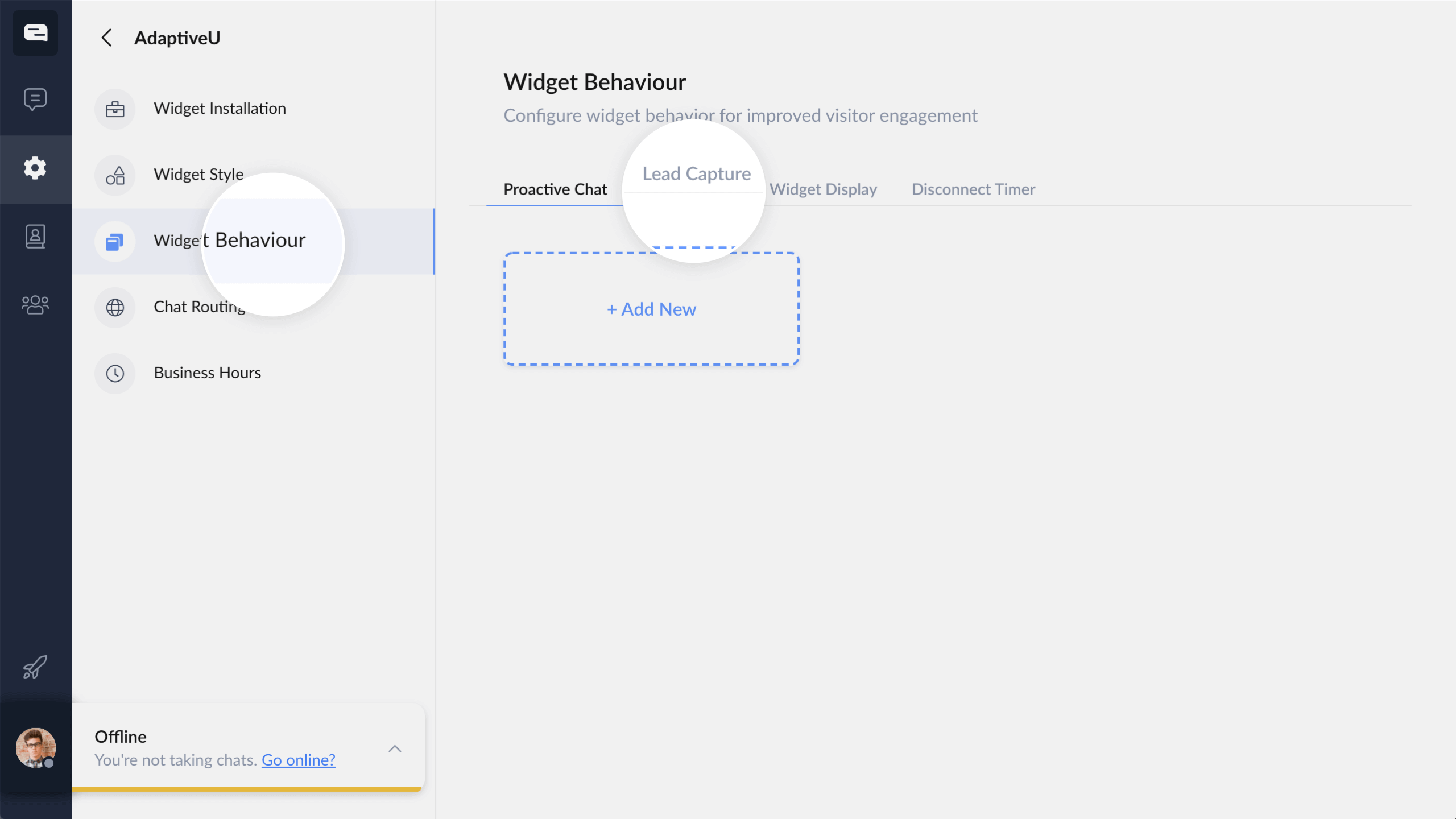 Lead capture AI assistant configuration interface