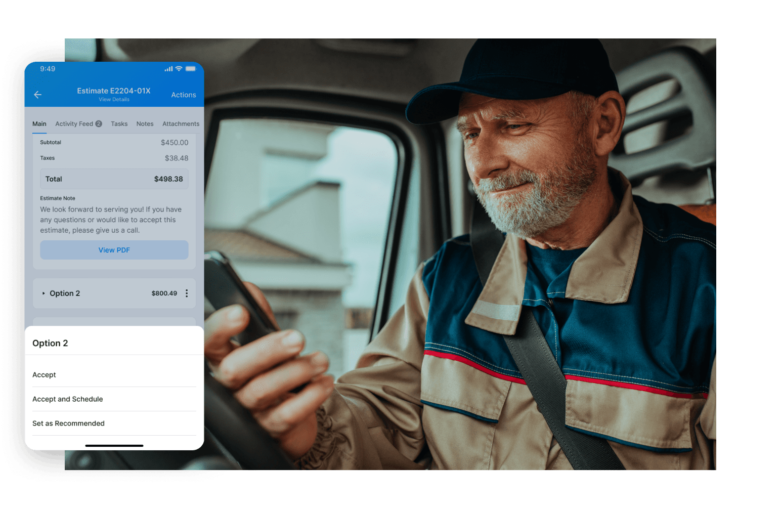 Contractor sending an estimate from their phone — fast response wins the bid